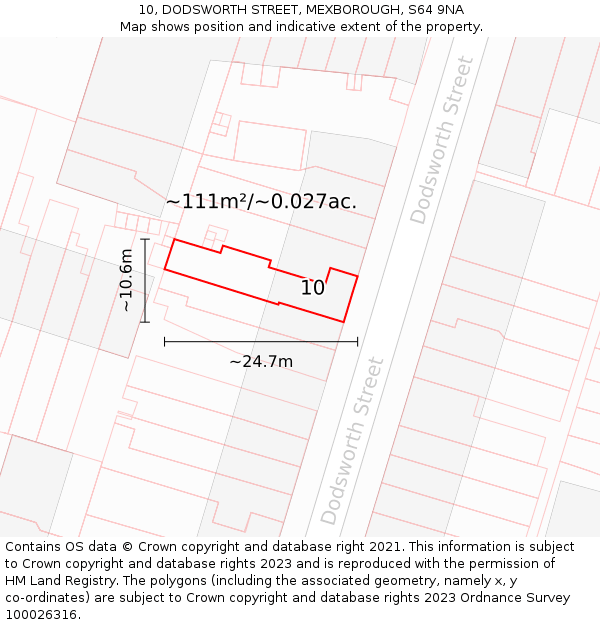 10, DODSWORTH STREET, MEXBOROUGH, S64 9NA: Plot and title map