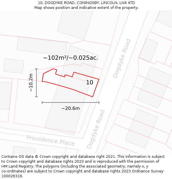 10, DOGDYKE ROAD, CONINGSBY, LINCOLN, LN4 4TD: Plot and title map