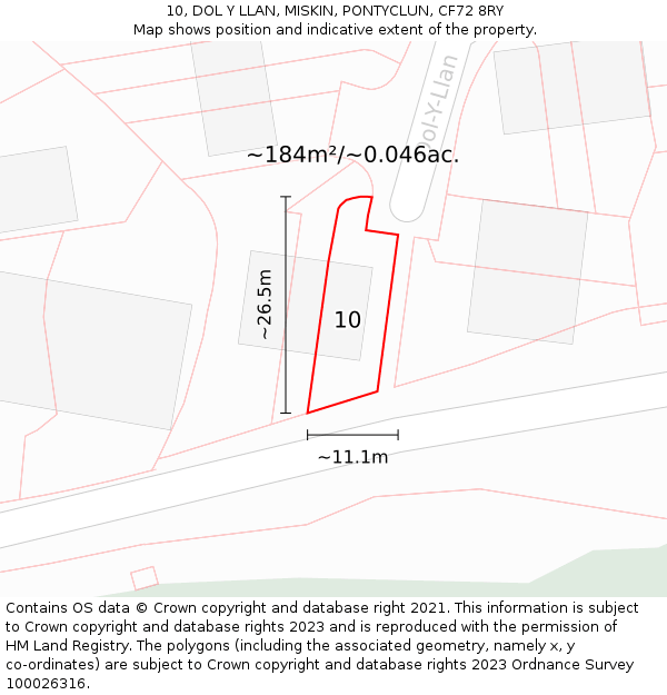 10, DOL Y LLAN, MISKIN, PONTYCLUN, CF72 8RY: Plot and title map