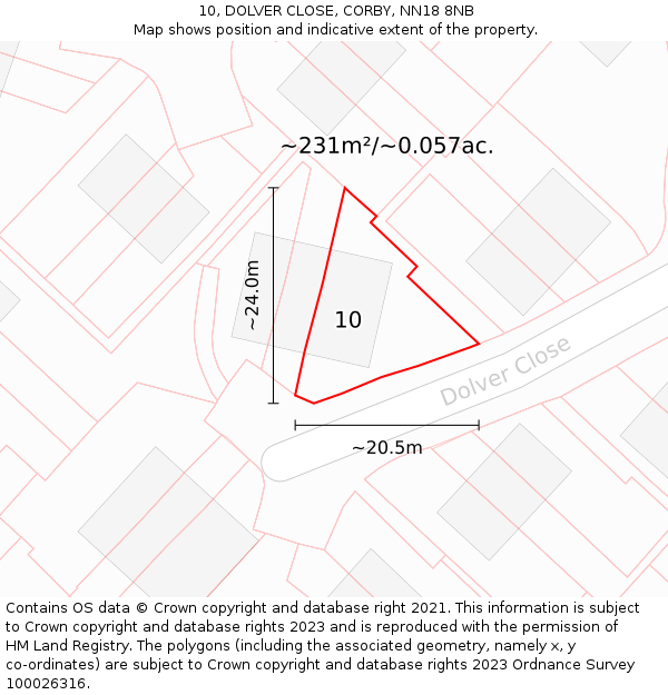 10, DOLVER CLOSE, CORBY, NN18 8NB: Plot and title map