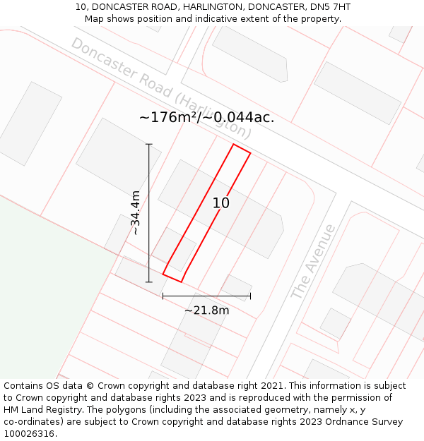 10, DONCASTER ROAD, HARLINGTON, DONCASTER, DN5 7HT: Plot and title map