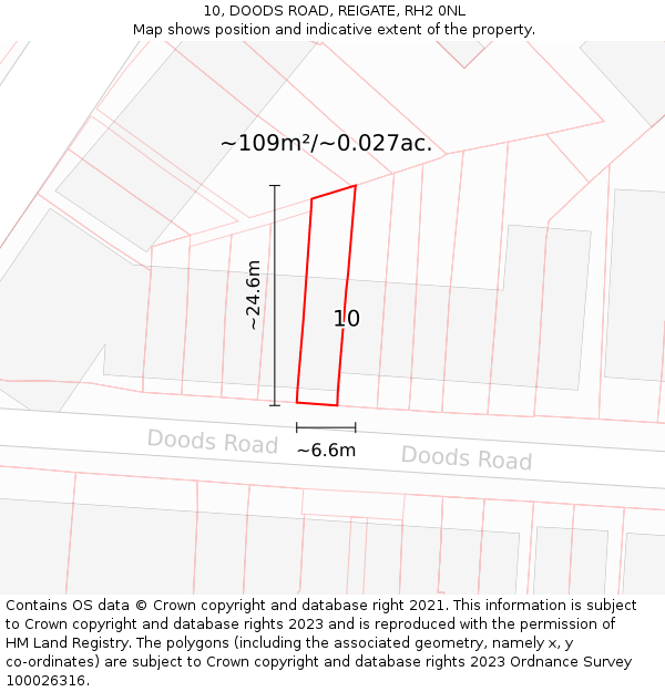 10, DOODS ROAD, REIGATE, RH2 0NL: Plot and title map