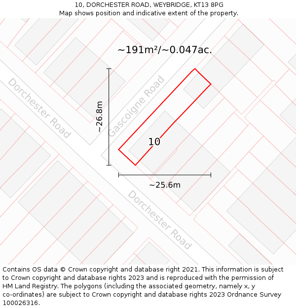 10, DORCHESTER ROAD, WEYBRIDGE, KT13 8PG: Plot and title map