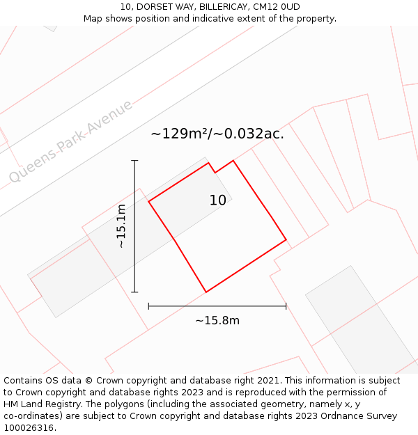10, DORSET WAY, BILLERICAY, CM12 0UD: Plot and title map