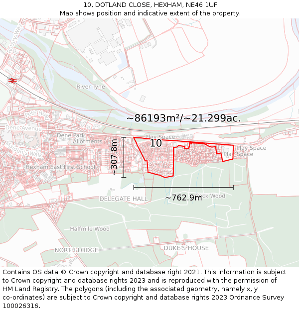 10, DOTLAND CLOSE, HEXHAM, NE46 1UF: Plot and title map