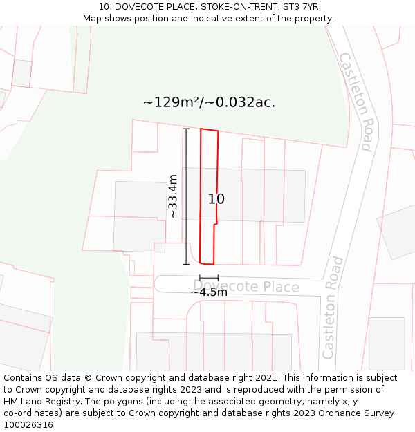 10, DOVECOTE PLACE, STOKE-ON-TRENT, ST3 7YR: Plot and title map