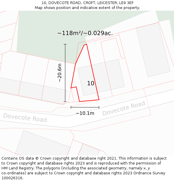 10, DOVECOTE ROAD, CROFT, LEICESTER, LE9 3EF: Plot and title map
