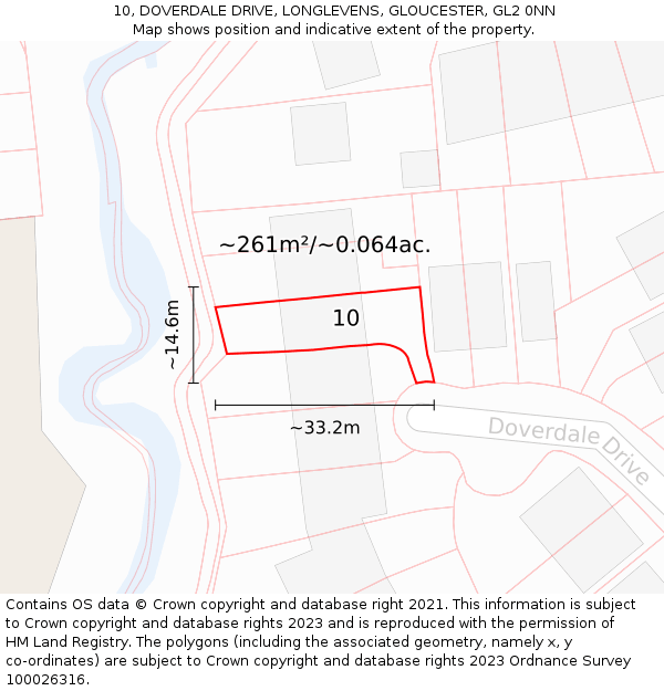 10, DOVERDALE DRIVE, LONGLEVENS, GLOUCESTER, GL2 0NN: Plot and title map
