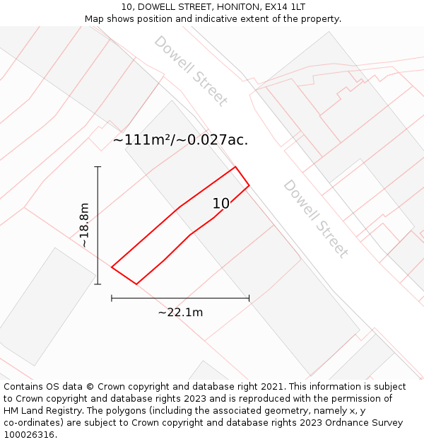 10, DOWELL STREET, HONITON, EX14 1LT: Plot and title map