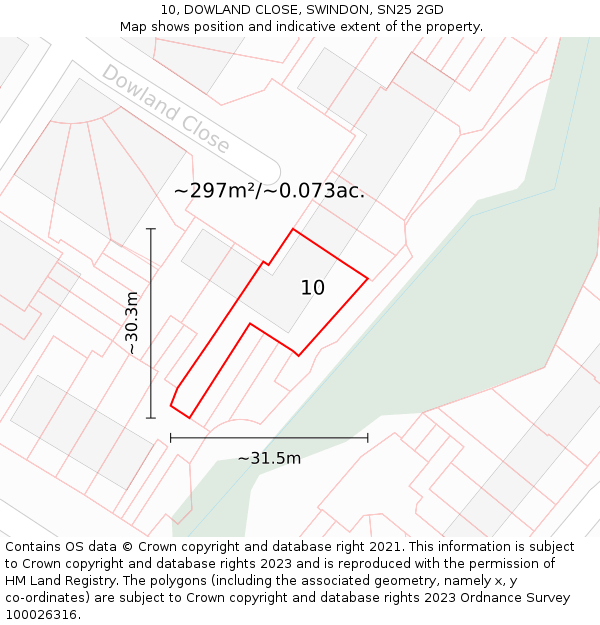 10, DOWLAND CLOSE, SWINDON, SN25 2GD: Plot and title map