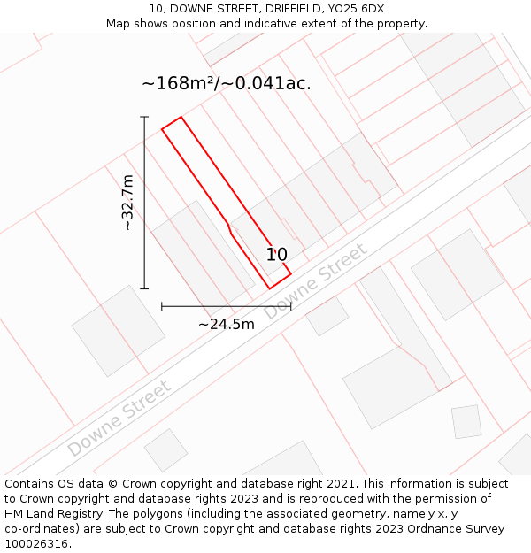 10, DOWNE STREET, DRIFFIELD, YO25 6DX: Plot and title map