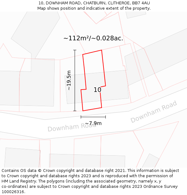 10, DOWNHAM ROAD, CHATBURN, CLITHEROE, BB7 4AU: Plot and title map
