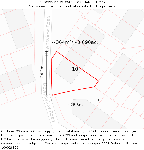 10, DOWNSVIEW ROAD, HORSHAM, RH12 4PF: Plot and title map