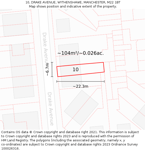 10, DRAKE AVENUE, WYTHENSHAWE, MANCHESTER, M22 1BT: Plot and title map