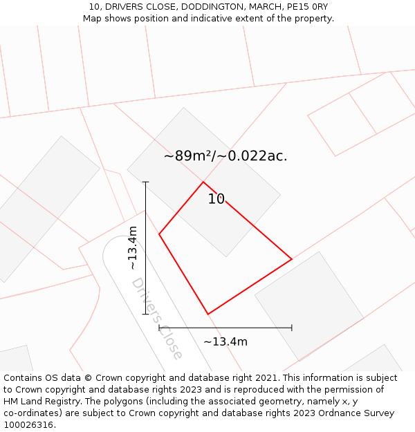 10, DRIVERS CLOSE, DODDINGTON, MARCH, PE15 0RY: Plot and title map