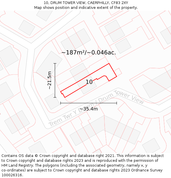 10, DRUM TOWER VIEW, CAERPHILLY, CF83 2XY: Plot and title map