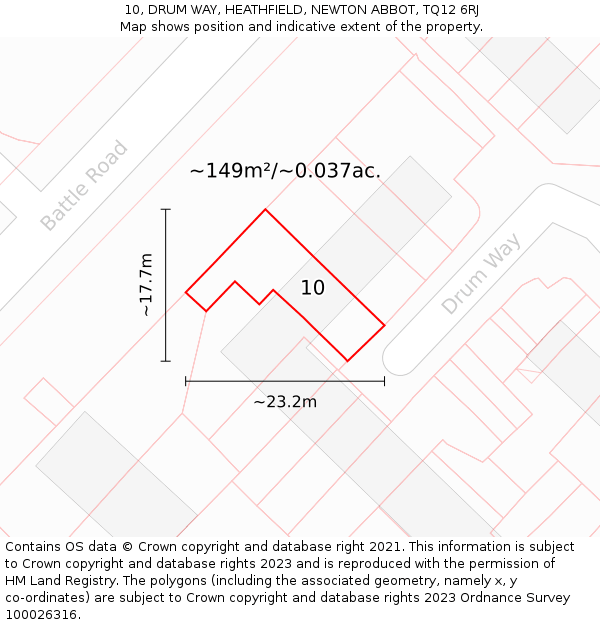 10, DRUM WAY, HEATHFIELD, NEWTON ABBOT, TQ12 6RJ: Plot and title map