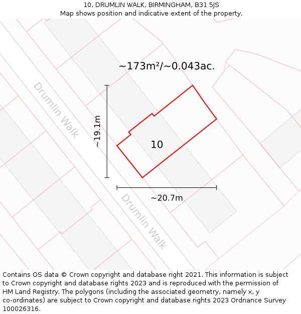 10, DRUMLIN WALK, BIRMINGHAM, B31 5JS: Plot and title map