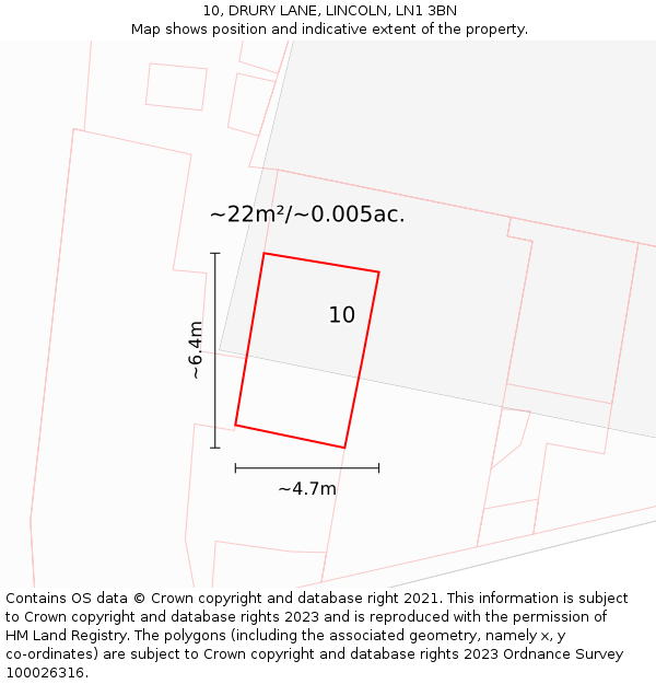 10, DRURY LANE, LINCOLN, LN1 3BN: Plot and title map