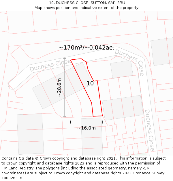 10, DUCHESS CLOSE, SUTTON, SM1 3BU: Plot and title map