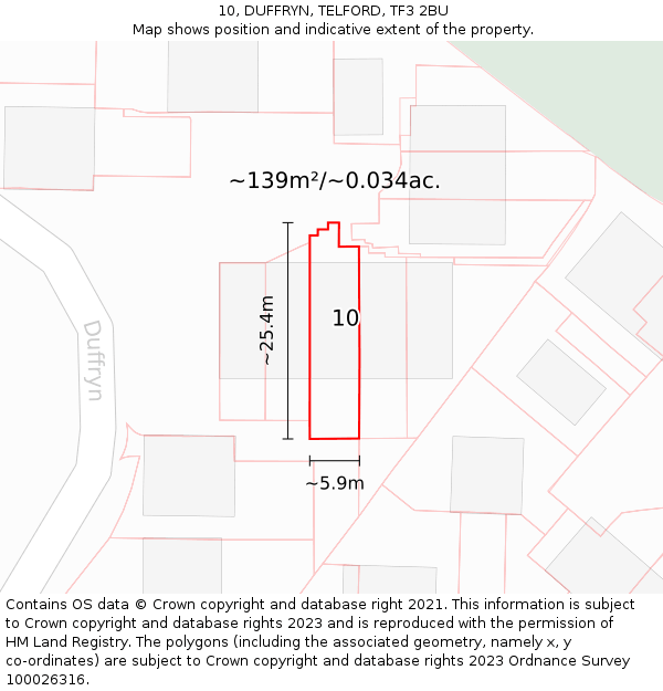 10, DUFFRYN, TELFORD, TF3 2BU: Plot and title map