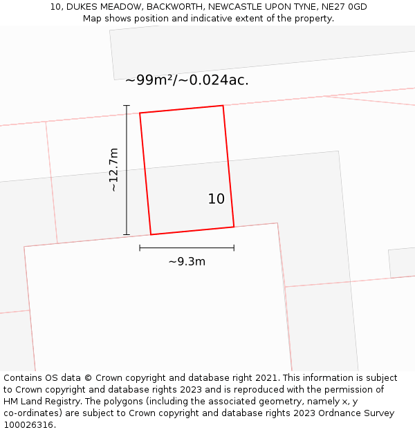 10, DUKES MEADOW, BACKWORTH, NEWCASTLE UPON TYNE, NE27 0GD: Plot and title map