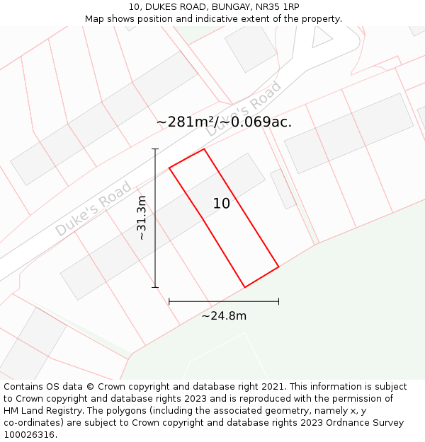 10, DUKES ROAD, BUNGAY, NR35 1RP: Plot and title map