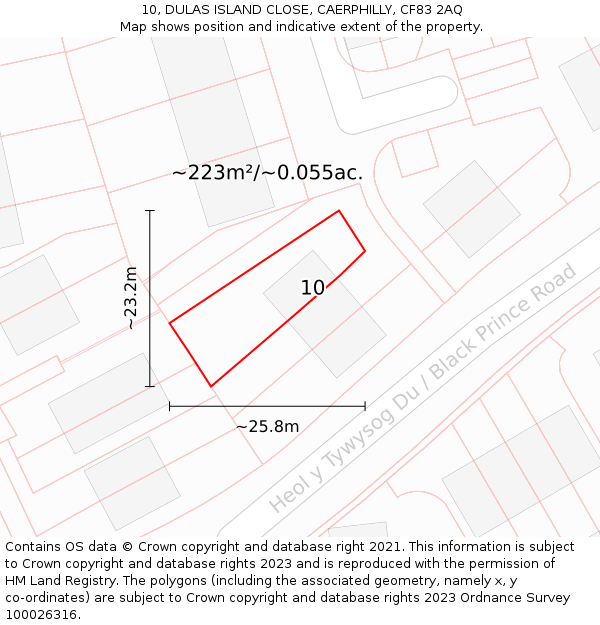 10, DULAS ISLAND CLOSE, CAERPHILLY, CF83 2AQ: Plot and title map