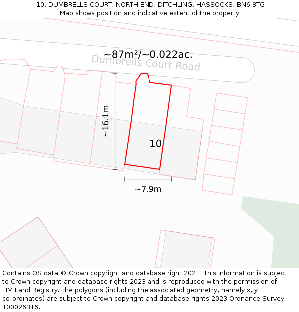 10, DUMBRELLS COURT, NORTH END, DITCHLING, HASSOCKS, BN6 8TG: Plot and title map