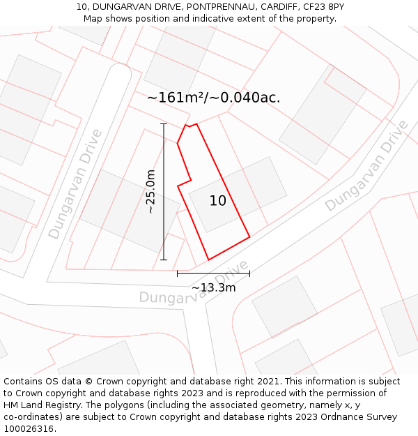 10, DUNGARVAN DRIVE, PONTPRENNAU, CARDIFF, CF23 8PY: Plot and title map