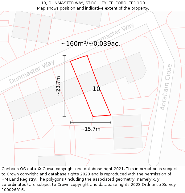 10, DUNMASTER WAY, STIRCHLEY, TELFORD, TF3 1DR: Plot and title map