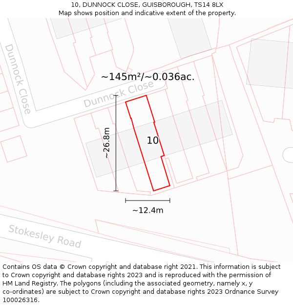 10, DUNNOCK CLOSE, GUISBOROUGH, TS14 8LX: Plot and title map