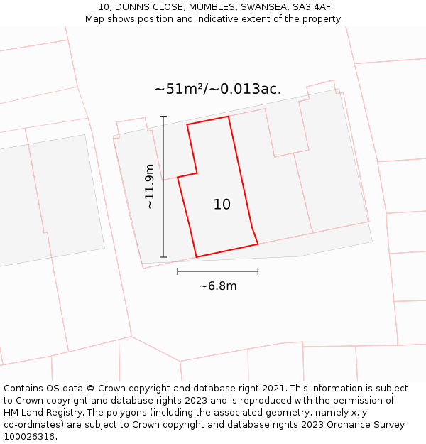 10, DUNNS CLOSE, MUMBLES, SWANSEA, SA3 4AF: Plot and title map