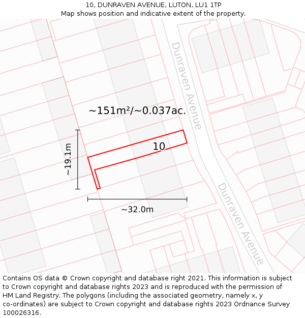 10, DUNRAVEN AVENUE, LUTON, LU1 1TP: Plot and title map
