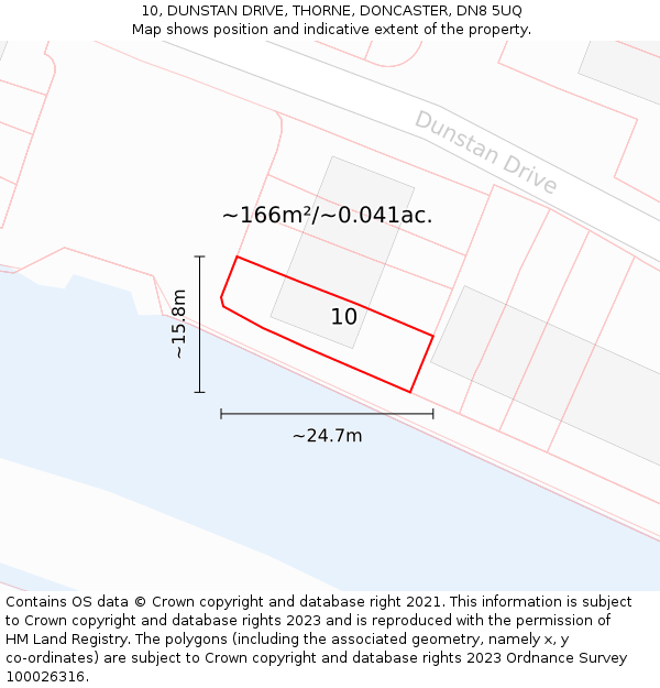 10, DUNSTAN DRIVE, THORNE, DONCASTER, DN8 5UQ: Plot and title map