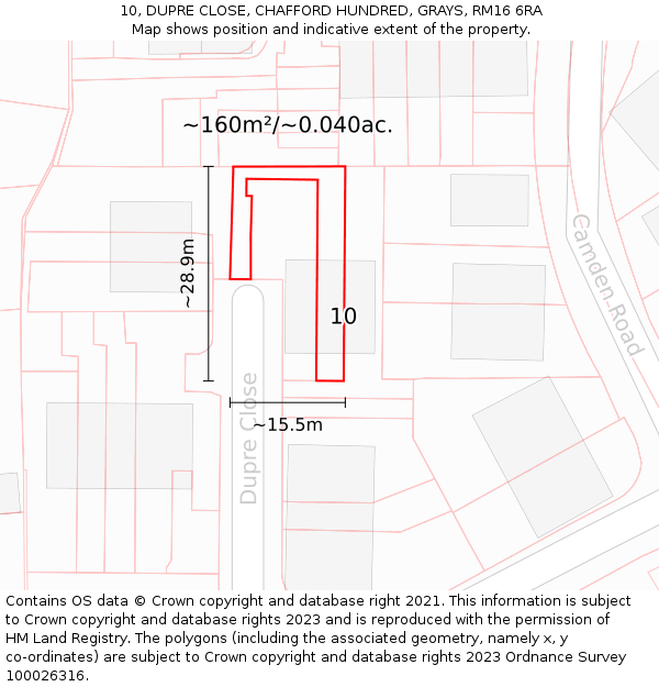 10, DUPRE CLOSE, CHAFFORD HUNDRED, GRAYS, RM16 6RA: Plot and title map