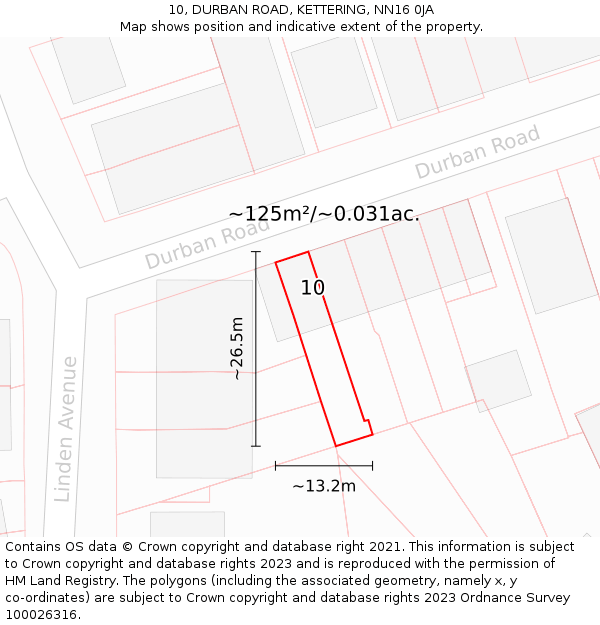10, DURBAN ROAD, KETTERING, NN16 0JA: Plot and title map