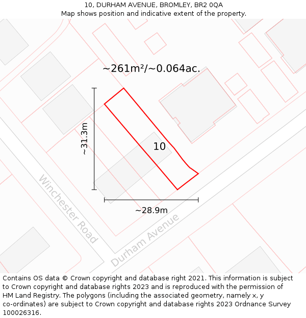 10, DURHAM AVENUE, BROMLEY, BR2 0QA: Plot and title map