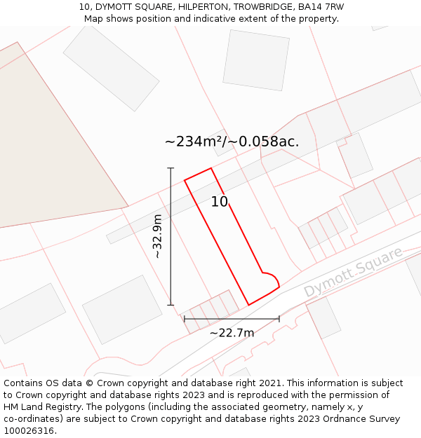 10, DYMOTT SQUARE, HILPERTON, TROWBRIDGE, BA14 7RW: Plot and title map