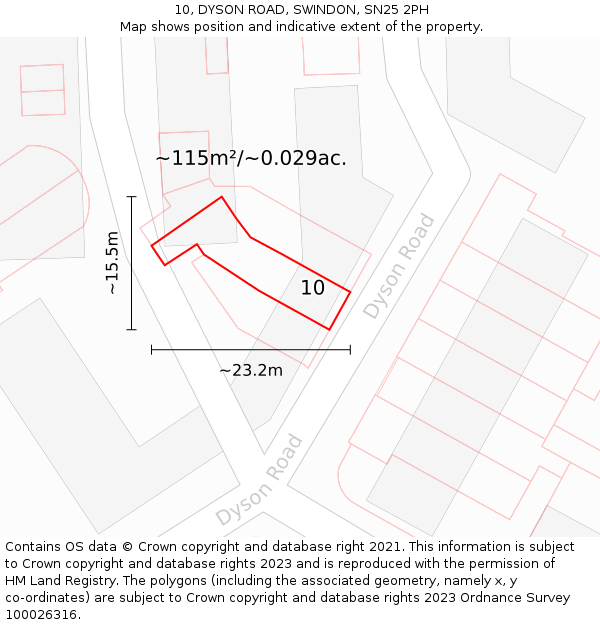 10, DYSON ROAD, SWINDON, SN25 2PH: Plot and title map
