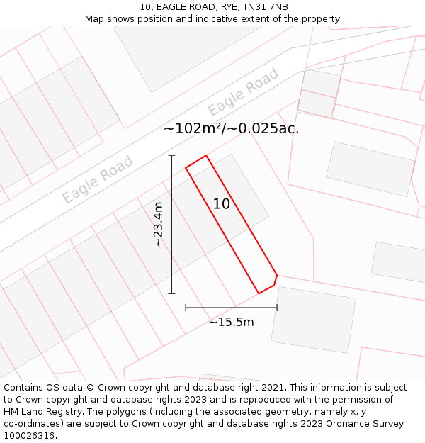 10, EAGLE ROAD, RYE, TN31 7NB: Plot and title map