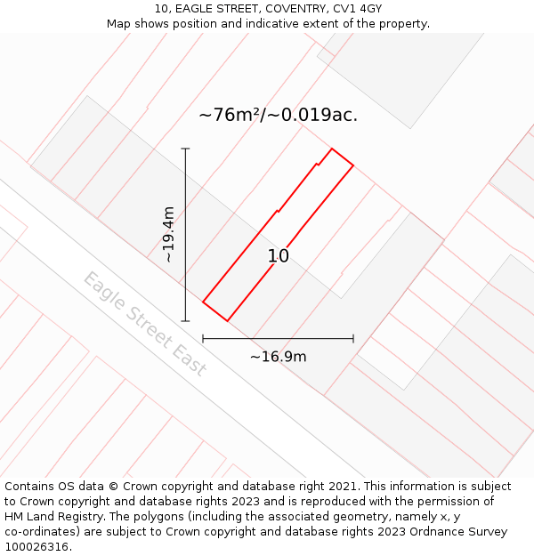 10, EAGLE STREET, COVENTRY, CV1 4GY: Plot and title map