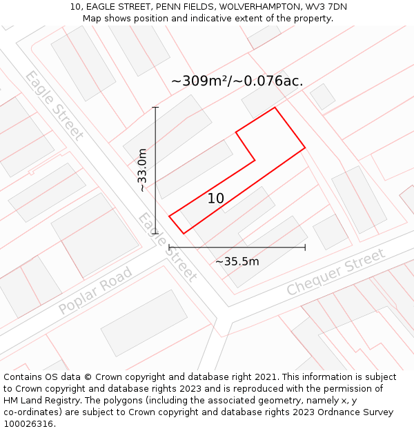10, EAGLE STREET, PENN FIELDS, WOLVERHAMPTON, WV3 7DN: Plot and title map