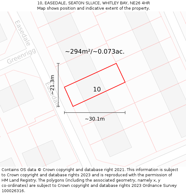 10, EASEDALE, SEATON SLUICE, WHITLEY BAY, NE26 4HR: Plot and title map