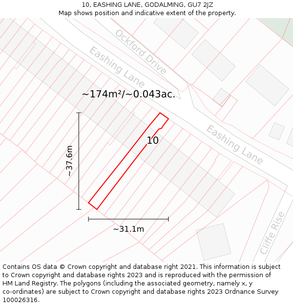 10, EASHING LANE, GODALMING, GU7 2JZ: Plot and title map