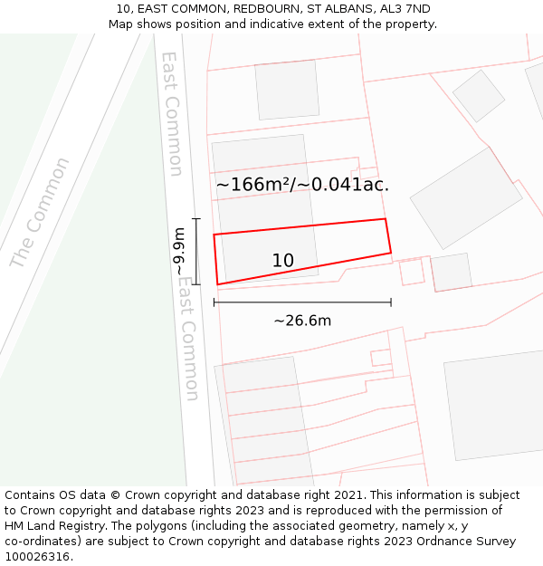 10, EAST COMMON, REDBOURN, ST ALBANS, AL3 7ND: Plot and title map