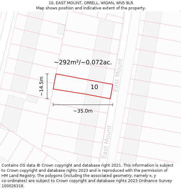 10, EAST MOUNT, ORRELL, WIGAN, WN5 8LR: Plot and title map