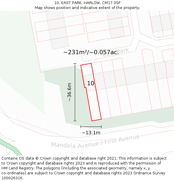 10, EAST PARK, HARLOW, CM17 0SF: Plot and title map
