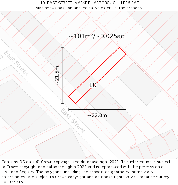 10, EAST STREET, MARKET HARBOROUGH, LE16 9AE: Plot and title map