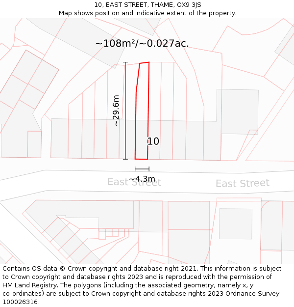 10, EAST STREET, THAME, OX9 3JS: Plot and title map
